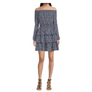 NWT! MICHAEL Michael Kors Midnight Blue Smocked Off Shoulder Dress. Size Small.